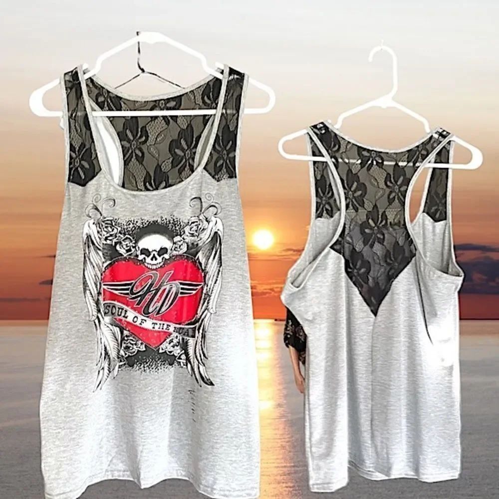 Lacey Accented Tank Top l Skull & Heart l 2X l EUC